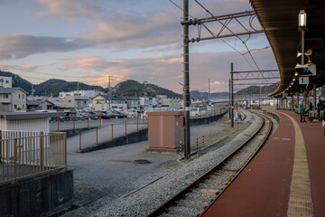 A peaceful evening scene at a local train station in Japan, following a day trip to Naoshima...