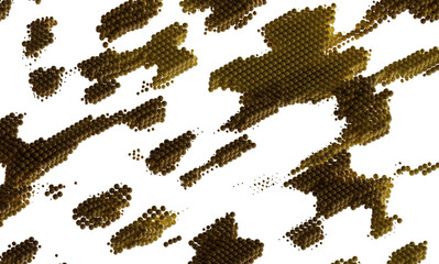 3D render of abstract gold spheres forming a unique pattern. Ideal for modern designs.