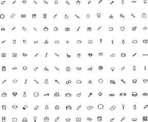 Minimalist Kitchen Culinary Icons &ndash; Black and White Line Art with Hand-Drawn and Geometric Style