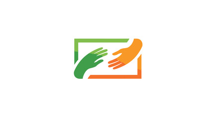 Green and Orange Hands Reaching Inside a Square Frame