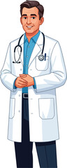 Obraz premium a primary care doctor isolated on a white background. The doctor is depicted as a middle-aged man with a friendly and approachable expression, wearing a crisp white lab coat