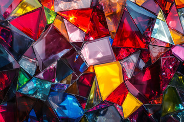 Colorful mosaic of glossy glass tiles in vibrant abstract design