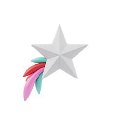 Fototapeta premium White star with colorful tails isolated on transparent background