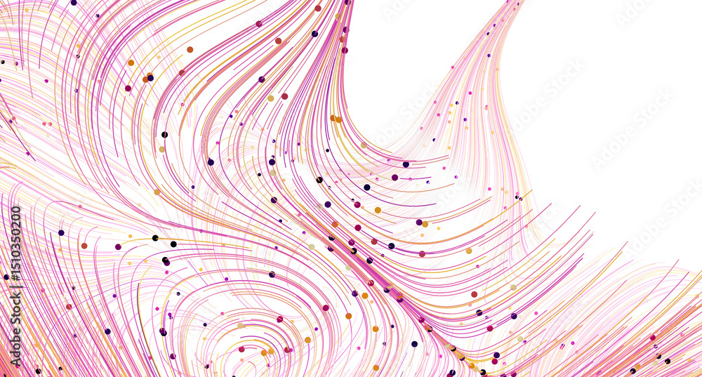 Poster modern abstract background with pink and gold swirling lines and dots. perfect for tech, design, and