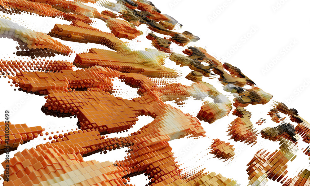 Aufkleber 3d render of abstract orange cubes, perfect for tech, digital, or modern design projects. high resol