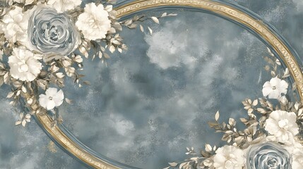 Elegant Oval Frame with Watercolor Roses and Gold Accents