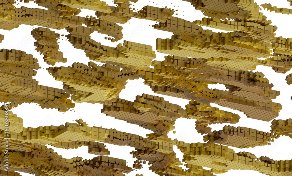 Poster golden 3d cube blocks scattered texture. perfect for backgrounds, website design, and more.
