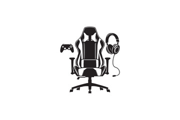 Fototapeta premium a black-and-whit gaming chair against a white background in a straightforward and inconspicuous vector silhouette