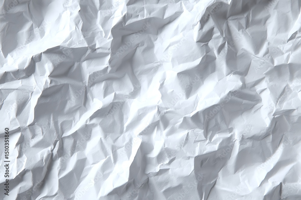 Poster crumpled white paper texture background with wrinkled surface and irregular folds, offering a high-r