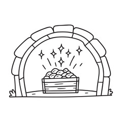 Sparkles floating up from a treasure hidden inside a cave