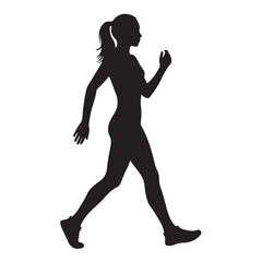  Stylish Female Fitness Silhouette in Motion - Simple Black Walking Pose for Health Club Branding & Posters