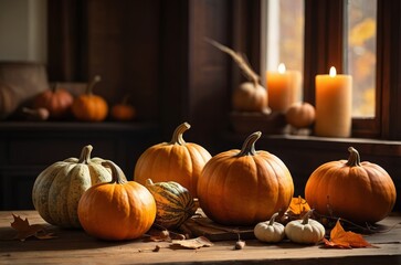 Autumn Harvest Still Life: Pumpkins, Thanksgiving Photo & Warm Light