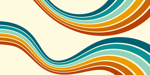 Abstract background of rainbow groovy Wavy Line design in 1970s Hippie Retro style. Vector pattern ready to use for cloth, textile, wrap and other.