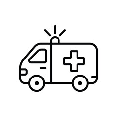 Line art icon of an ambulance, representing emergency medical services.