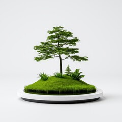 Pixel Art Tree on Circular Island, White Background