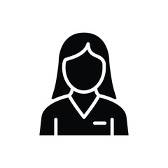 A simple black and white vector icon depicting a woman's silhouette. Ideal for website or application use.