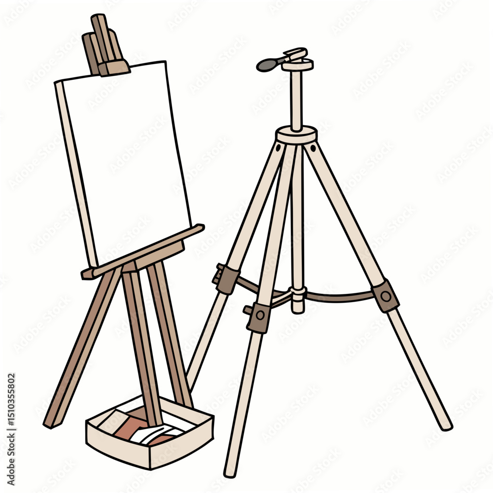 Poster artistic easel and studio tripod stand on white background transparent vector illustration for desig
