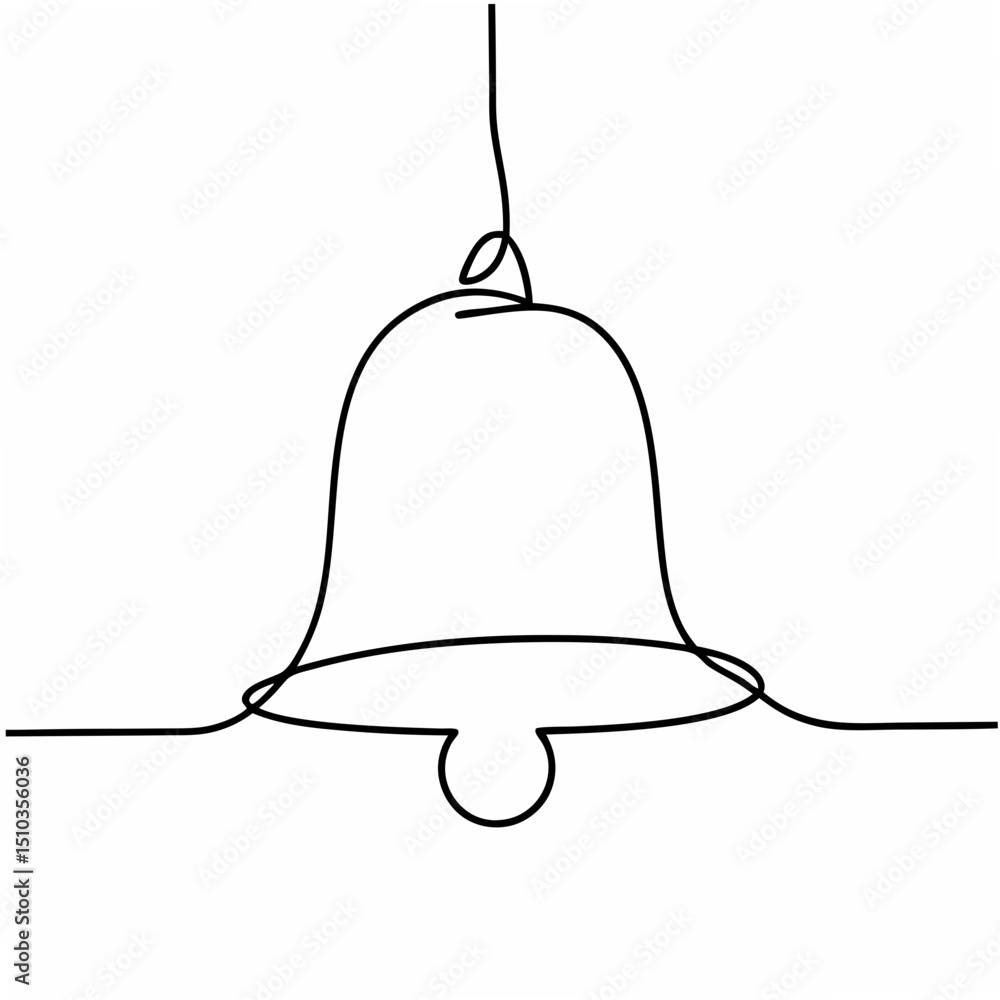 Poster continuous one line art drawing of a bell with delicate outline suitable for modern design projects