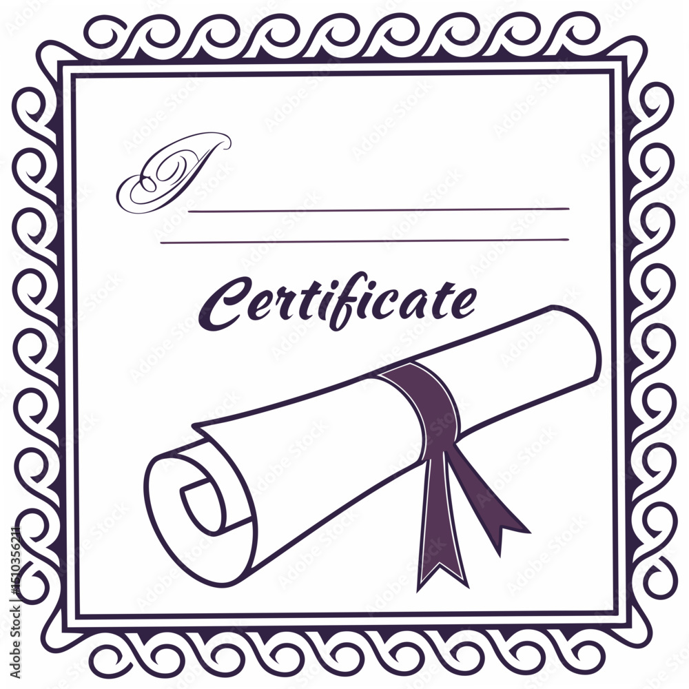 Poster elegant certificate design featuring a scroll with ribbon and ornate border on transparent backgroun