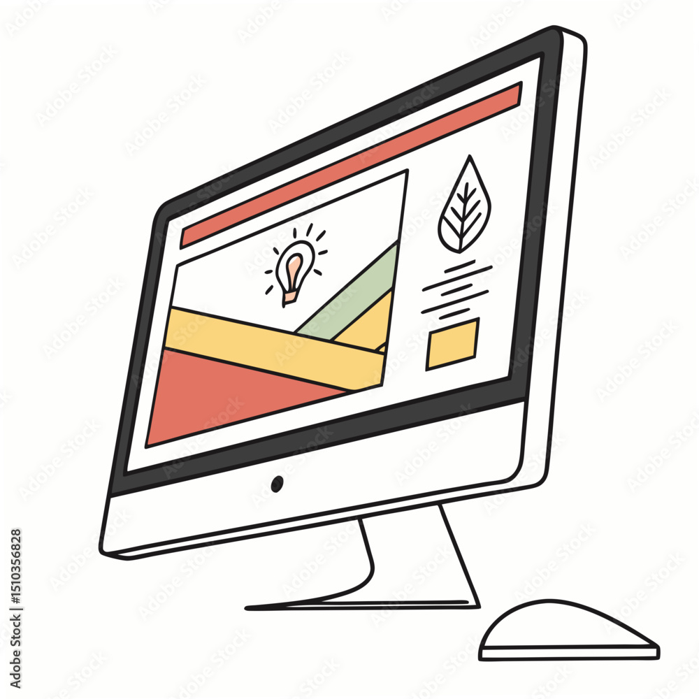 Fototapete minimalist modern desktop computer displaying website design elements with an illustration of a ligh