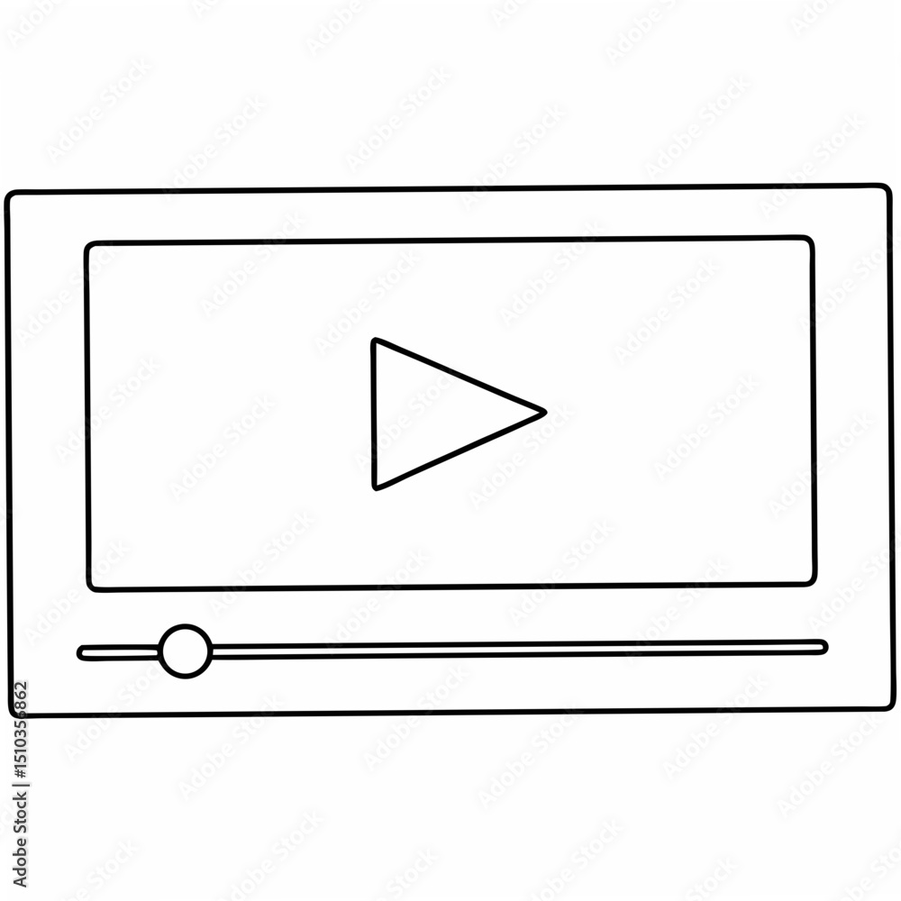 Poster minimalistic outline of a video player interface with play button and control slider for design conc