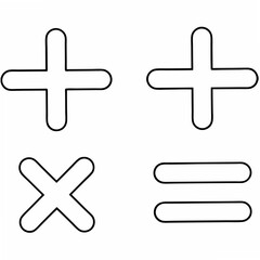 Obraz premium Minimalist mathematical symbols plus multiplication equality on white background ready for education and design