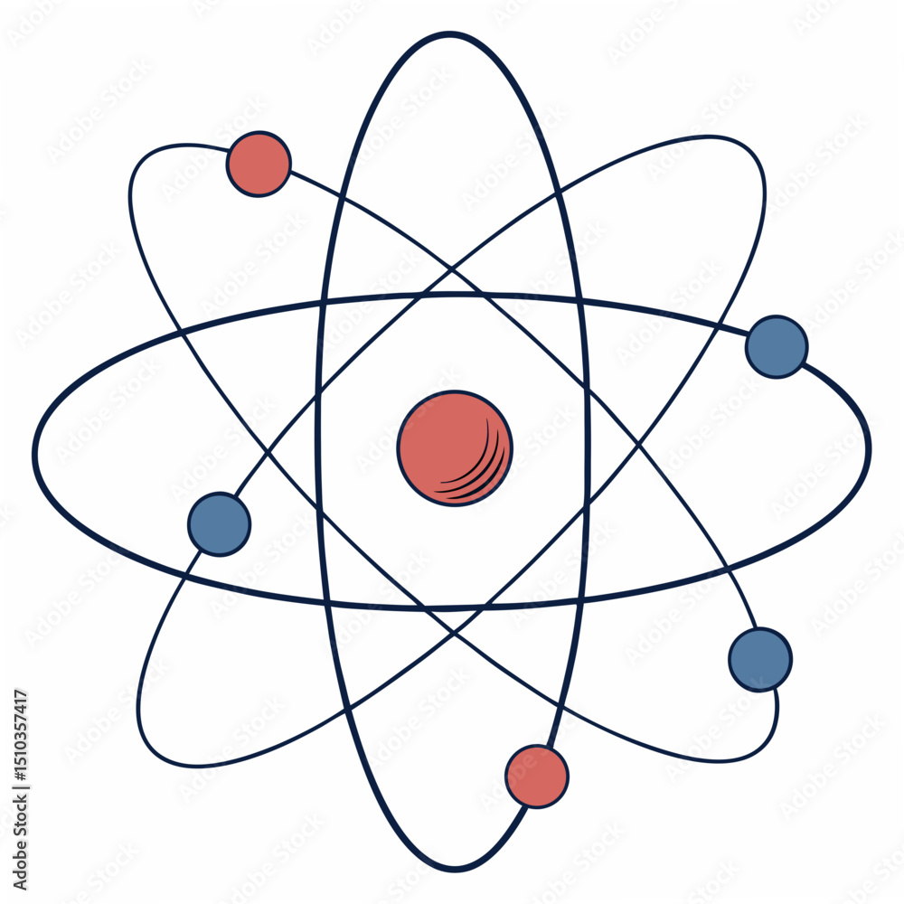 Poster simplified atom structure representation in vector format suitable for scientific and educational il