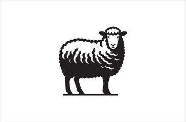a black-and-whit sheep  against a white background in a straightforward and inconspicuous vector silhouette