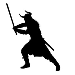 viking warrior silhouette with sword – vector illustration