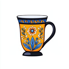 Pixelated Orange Mug with Blue and White Floral Design