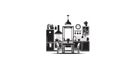 Obraz premium a black-and-white kitchen a white background in a straightforward and inconspicuous vector silhouette
