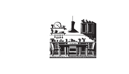 Obraz premium a black-and-white kitchen a white background in a straightforward and inconspicuous vector silhouette