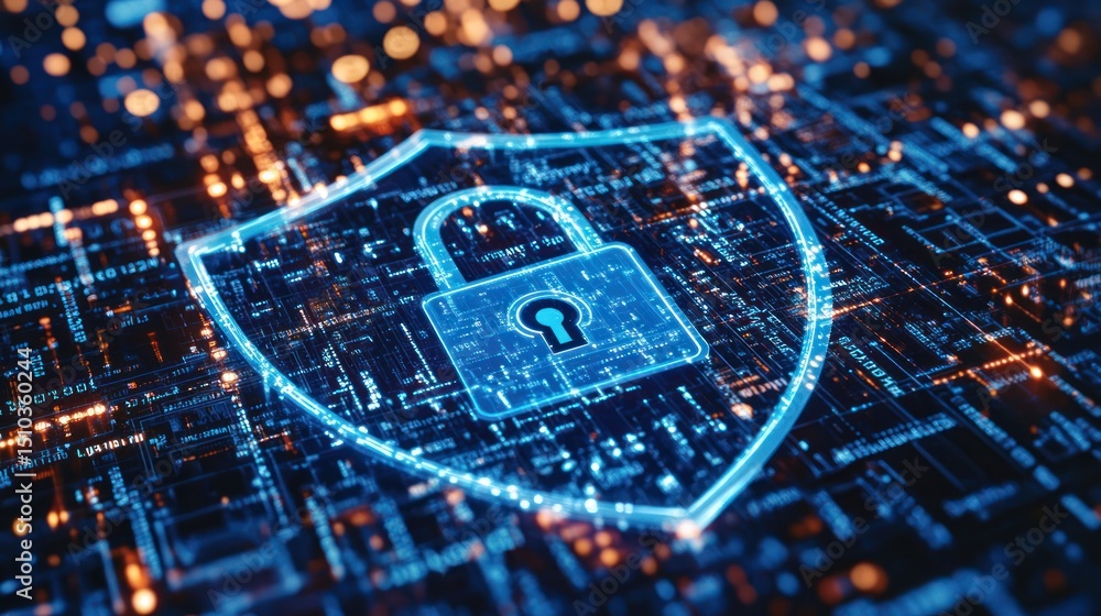 Aufkleber digital security concept with padlock on circuit board background