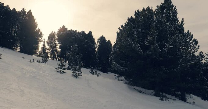 Snowing in the mountains, Alpine ski resort