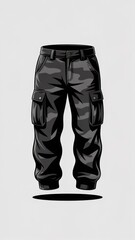 Black Camouflage Cargo Pants Icon Isolated on White Background Generative aI