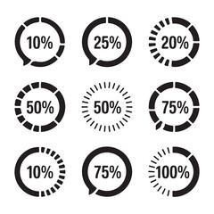Set of Black and White Percentage Progress Icons on white