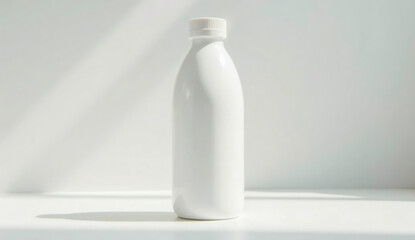 A minimalist white cosmetic bottle with a clean design, isolated on a white background for a sophisticated look