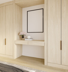 Elegant Wooden Wardrobe and Desk in a Modern Bedroom