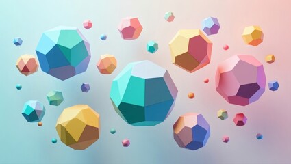 colorful geometric shapes floating in an ethereal space, displaying variety and artistic flair