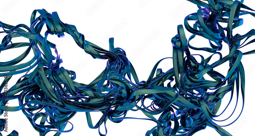Poster High-resolution image of abstract blue metallic ribbons swirling and intertwining. Perfect for modern design projects.