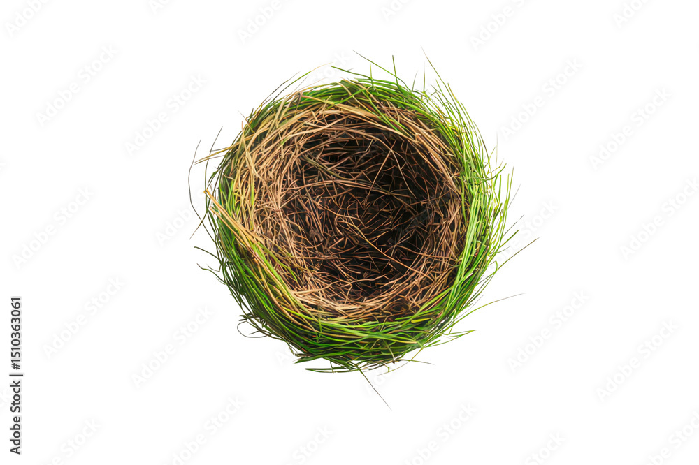 Poster empty bird's nest made of twigs and grass isolated transparent background