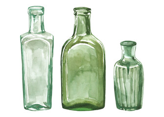 Vintage Bottles for Apothecary Collection Watercolor Clipart PNG