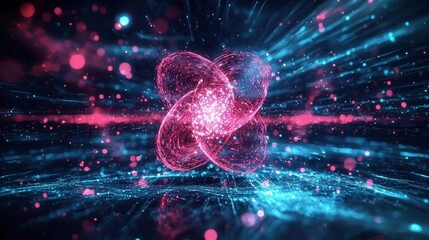Obraz premium Stunning graphic illustration of nuclear fission showcasing particle scattering.