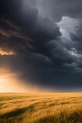 Stormy Sky over Golden Fields: A dramatic vista captures the raw power and beauty of nature, showcasing a foreboding stormy sky looming over sun-kissed golden fields.