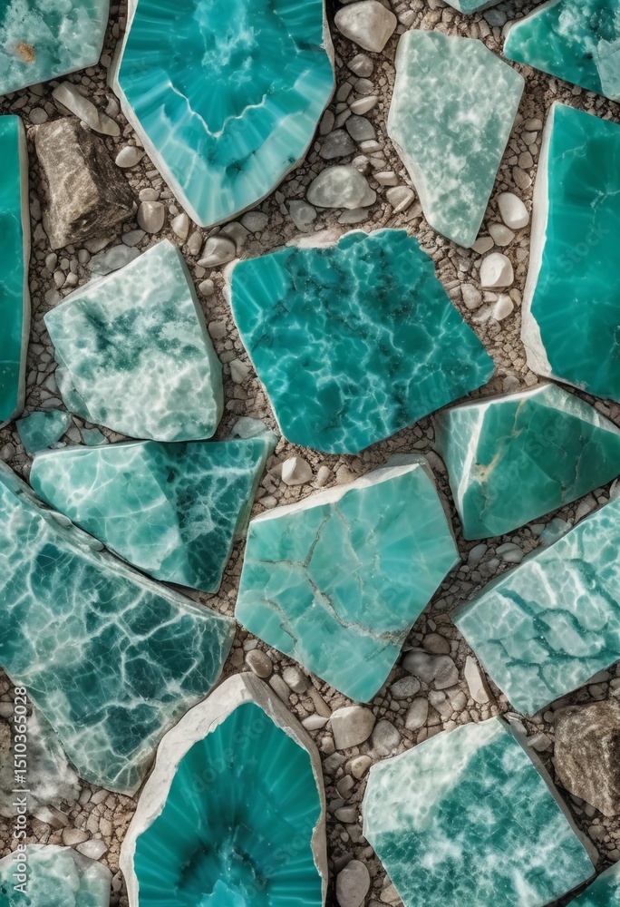 Poster stunning display of amazonite mineral stones reveals intricate textures and vibrant colors. the uniq
