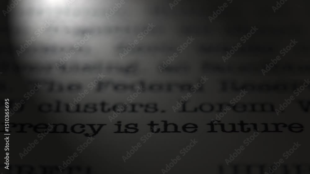 Aufkleber crypto is the future of global finance. digital banking. moving text printed on a page. slow motion.