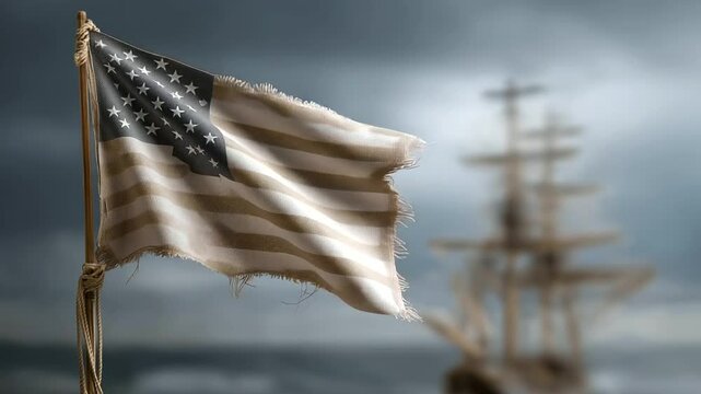 A transparent flag made of streaming binary code blending technology and symbolism