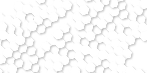 Minimal white hexagonal hexagon modern technology creative emboss light honeycomb polygonal web. abstract geometric science and mosaic tile with template texture background.	