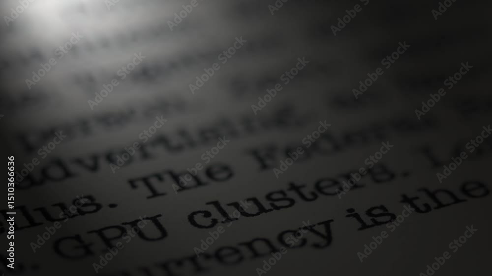 Poster gpu clusters. moving text printed on a page. headline. a piece of paper with a phrase written in ret