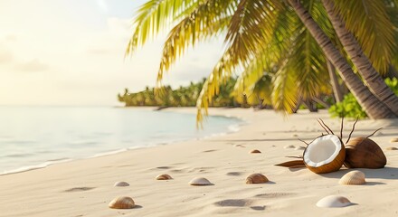 Tropical Beach Paradise Coconut and Palm Trees